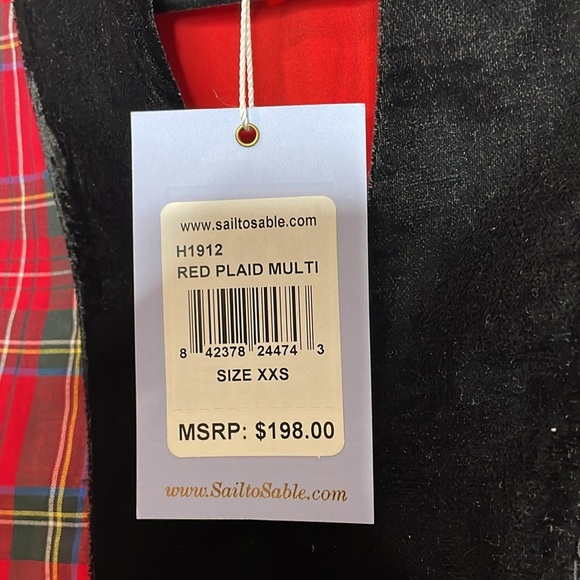 Sail to Stable | Women’s Red Plaid Dress Black Velvet Collar Size XXS NWT - Picture 6 of 9